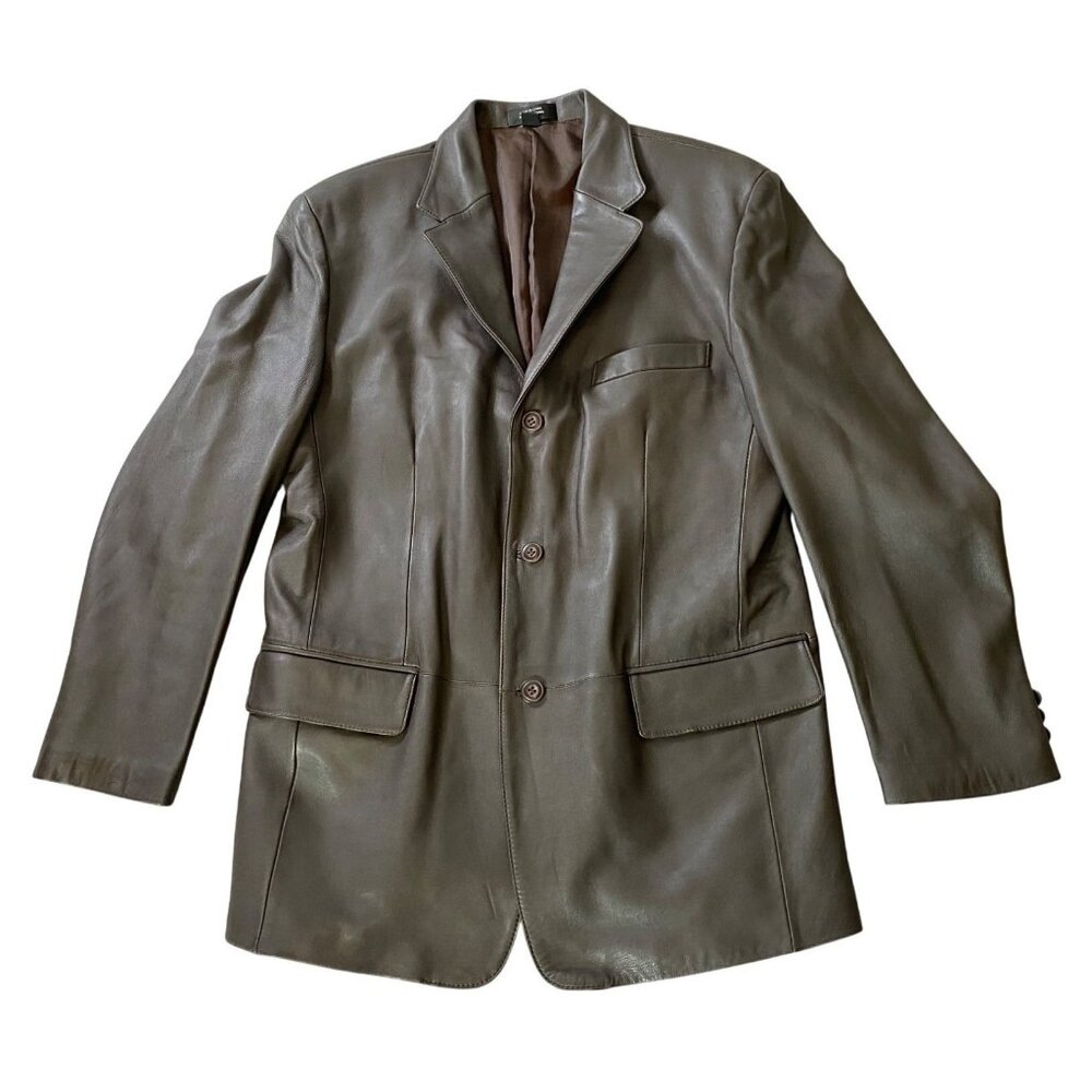 J. Ferrar Mens Brown Leather Blazer Jacket Buttons Medium